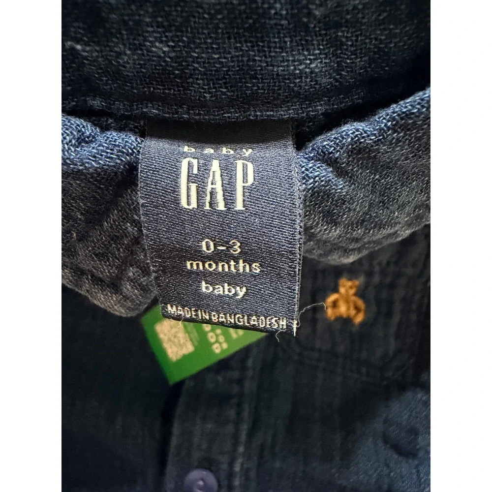 Baby Gap Blue Double Gauze Cotton Brannan Bear Romper 0-3 Months NEW